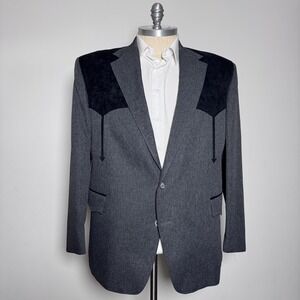 Pagano West Western Blazer Mens 52R Gray Black Suede Yoke Rockabilly Cowboy USA